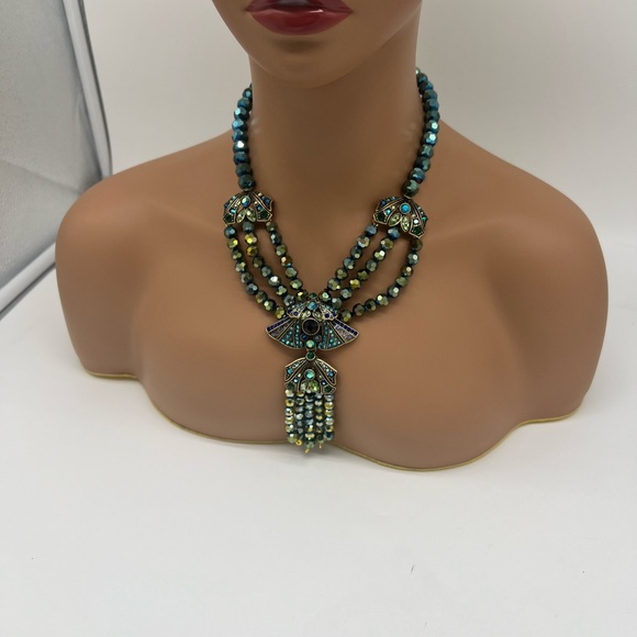 AB GREEN RHINESTONES GLASS STATEMENT NECKLACE - Picture 6 of 7